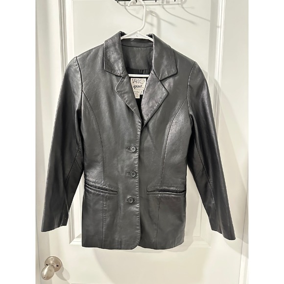 Vakko Sport Leather Blazer Jacket‎ Fitted Black Petite Size S - Picture 1 of 5